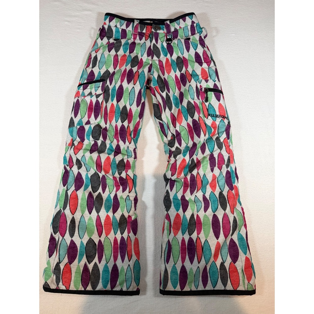 Boulder Gear Kids Snow Pants M Multicolor Geometric Leaf Print Insulated Ski